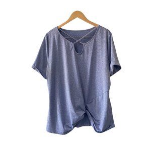 Women's Blue Knotted Tee Shirt With Strappy Neckline XXL